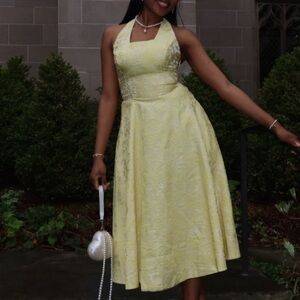 Elegant Yellow Halter Dress